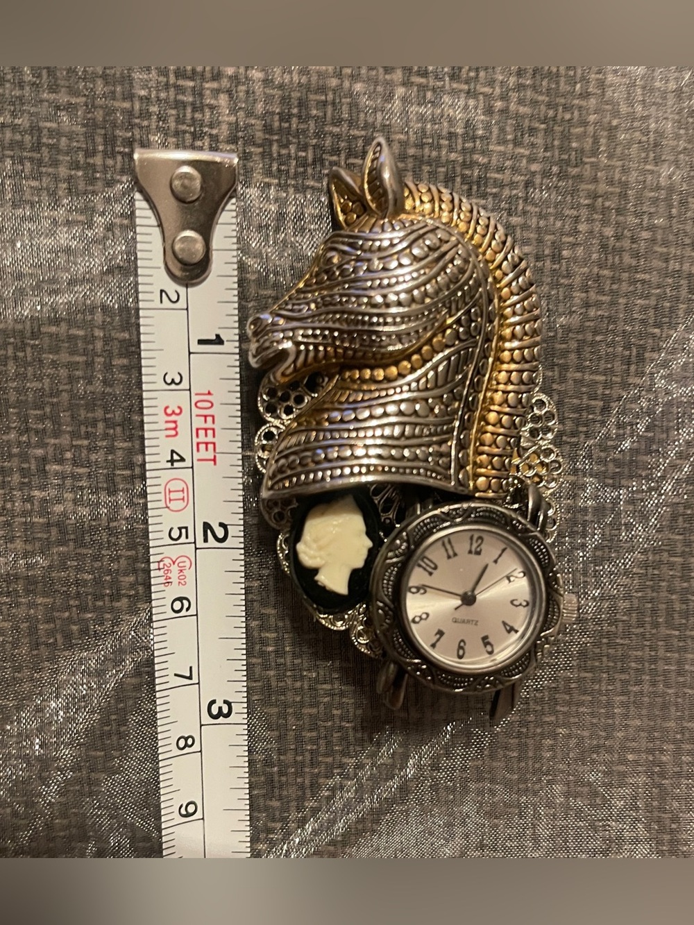 90s Statement Steampunk Victorian Inspired Equestrian & Watch Brooch Pin - Picture 6 of 7